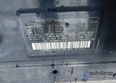 2013 Subaru Legacy 2.5I Premium из США, поврежденный, VIN 4S3BMBB67D3031714